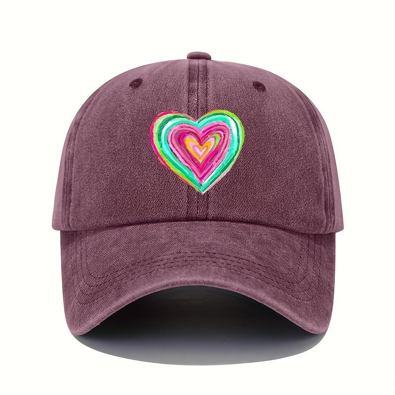 Vintage baseball cap with vibrant heart-shaped print and adjustable sun protection casual headpiece