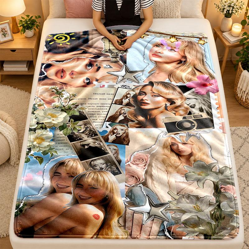 Flannel BlanketSabrina Carpenter Warm Soft Throw Blanket for Indoor Sofa Bed Living Room Use