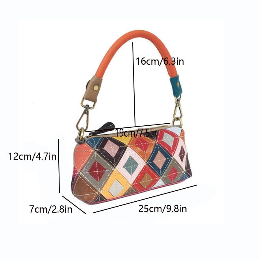 Fashion Leather Women'S Bags, Armpit Bags, Colorful Leather Plaid Bags, Splicing Mobile Phone Bags, Portable Messenger Bags
