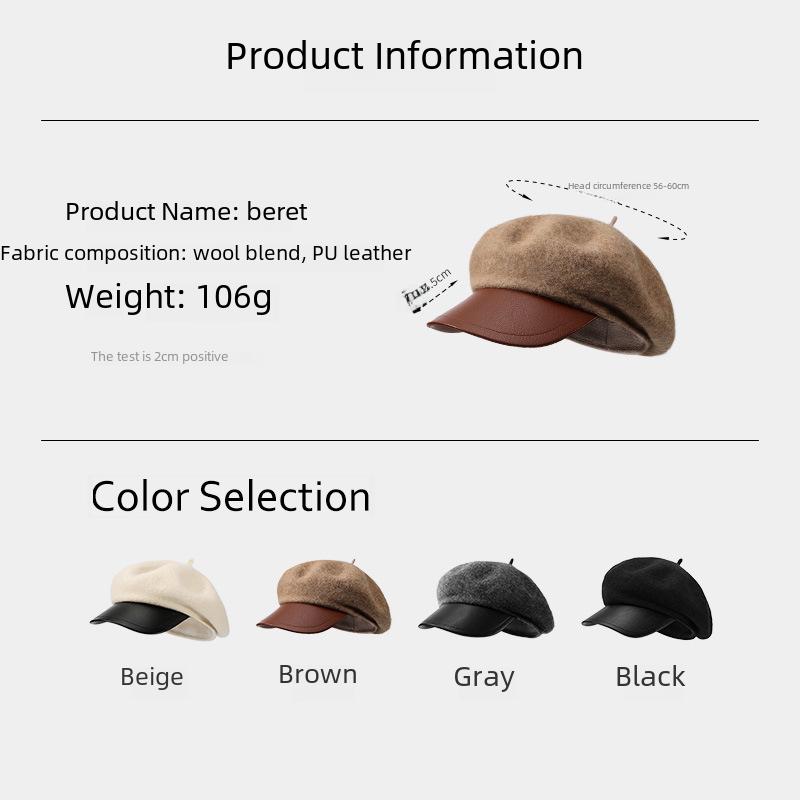 Women's Wool Beret: Autumn/Winter Fashion, All-Season Japanese Painter Style, Windproof and Warm (DMZ102)