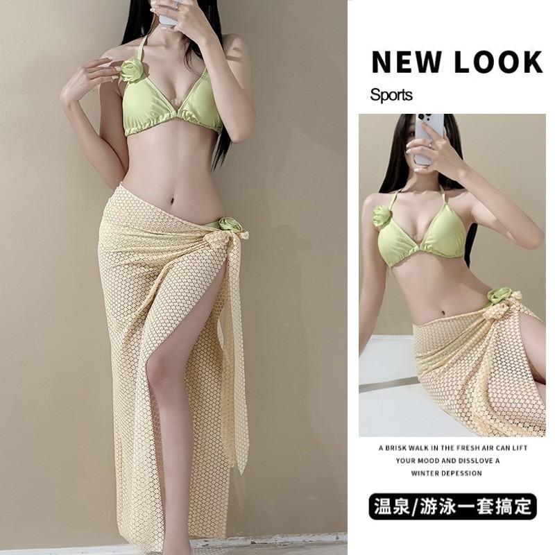 Thailand Ginger Yellow Niche Split Flower Bikini Island Vacation Slimming Hot Three-piece Swimsuit Women