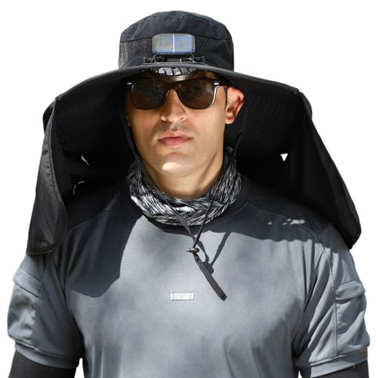 

Шляпа с солнечным вентилятором и шейным клапаном, USB перезаряжаемый вентилятор с защитой от ультрафиолета, охлаждающий вентилятор, шляпа для рыбалки, складная мужская шляпа чёрный