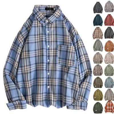 Spring And Fall New Foreign Trade Men's Casual Wool Plaid Long-sleeved Shirt Couple Trend Loose Shirt