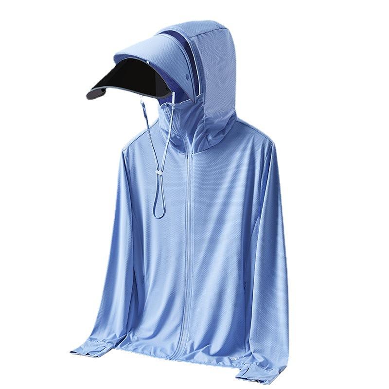 Summer sunscreen clothes men's and women's large brim removable outdoor ice breathable sunscreen shirt UPF10 + UV protection