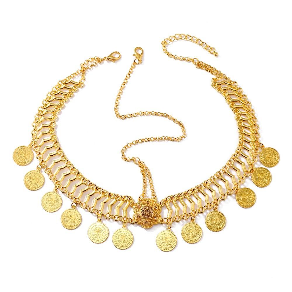 

Simulation Decor Gemstone Flower And Circular Tassel Design Gold Headwear