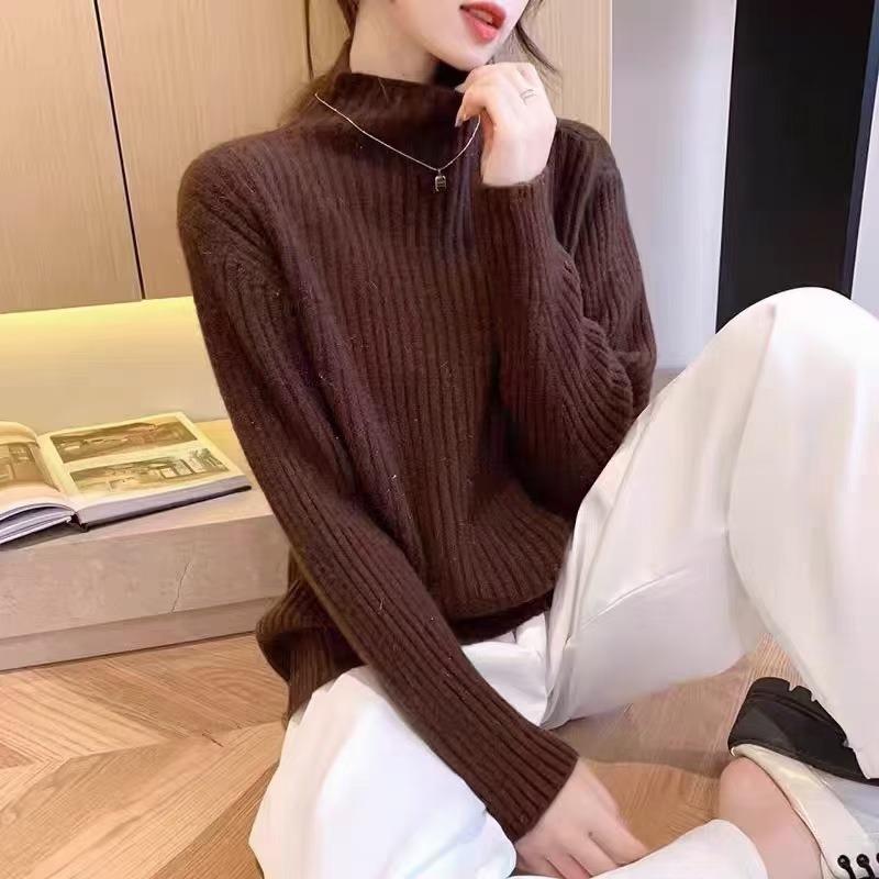 Fine Flash Thickened Semi-turtleneck Knitted Bottoming Shirt Autumn and Winter New High-end Soft Waxy Sweater Pullover with Female Inside