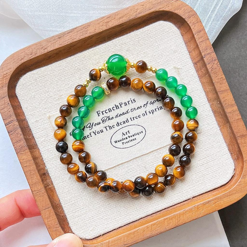 Autumn And Winter Maillard Retro Style High Quality Natural Tiger'S Eye Green Chalcedony Bracelet Bracelet