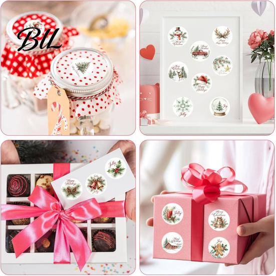 Holiday Decorative Sealing Stickers Christmas Round Stickers, Nordic Style Watercolor Labels, Festival Card Decorating Tags Envelope Decals
