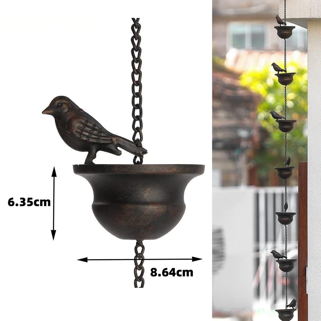4/6/8Pcs Mobile Birds on Cups Rain Chain Garden Outdoor Courtyard Iron Art Decoration Retro Metal Pendant Crafts Rain Chain 1set