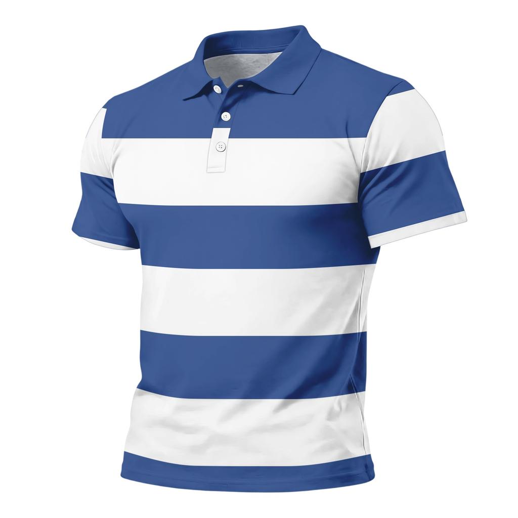 Men’s Loose Fit Striped Print Polo Shirt Short Sleeve Casual Turn Down Collar Lightweight Top for Everyday Wear