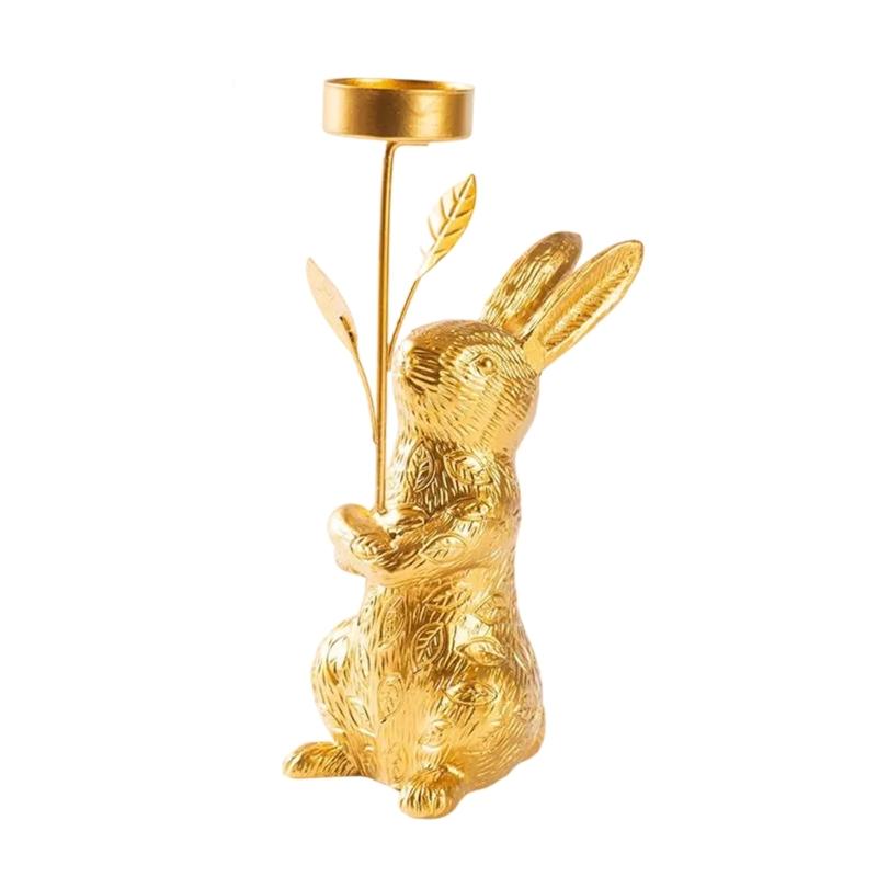 

Easters Decors Candlestick Holder with Farmhouses Gold Bunnies Figurine Design for Table Centerpieces and Gift Giving