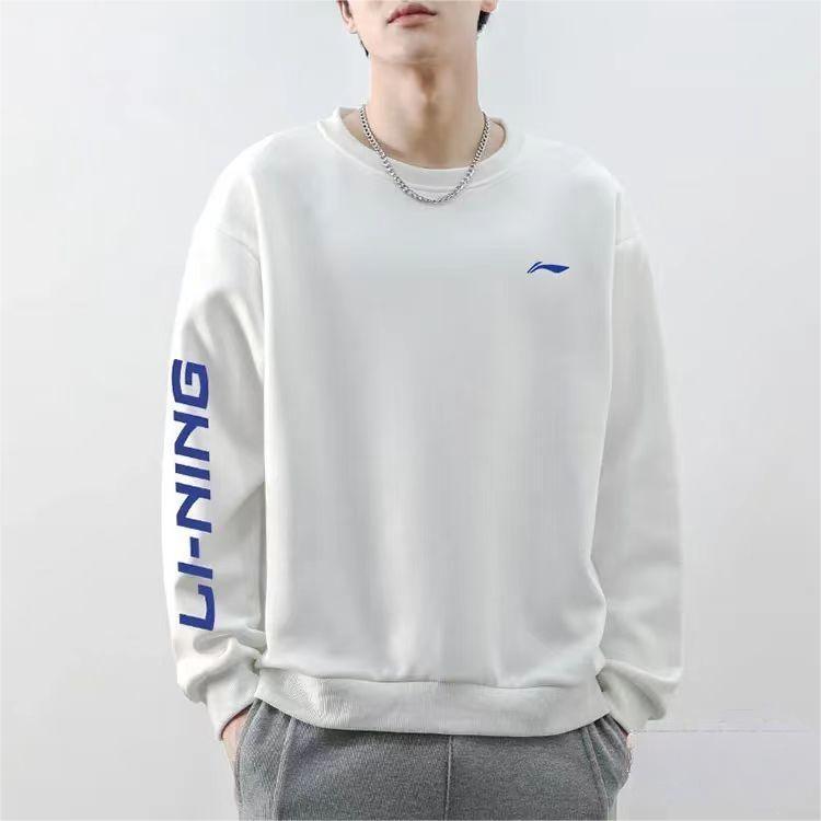 Li-Ning Lining Brand Logo Couples Casual Sport Pullover Long Sleeve Fleece Sweatshirt Unisex Tops White YWDT533-1