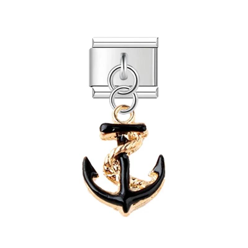 NEW Popular Bow Anchor Pendant Elastic Charm Italian Links Fit 9mm Modular Bracelet Making DIY Jewelry Bulk