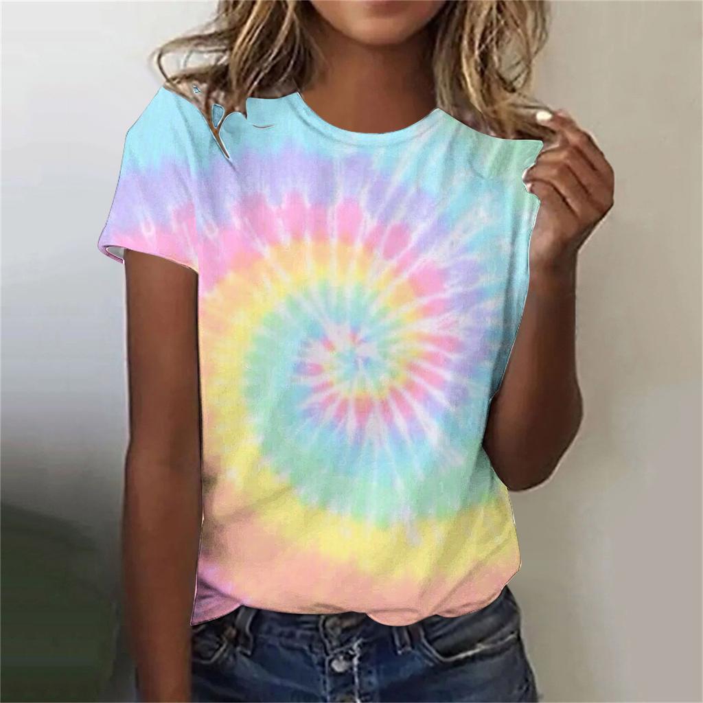 Summer Round Neck 3D Print Top Fashionable Casual Colorful Short Sleeved Women's T-shirts