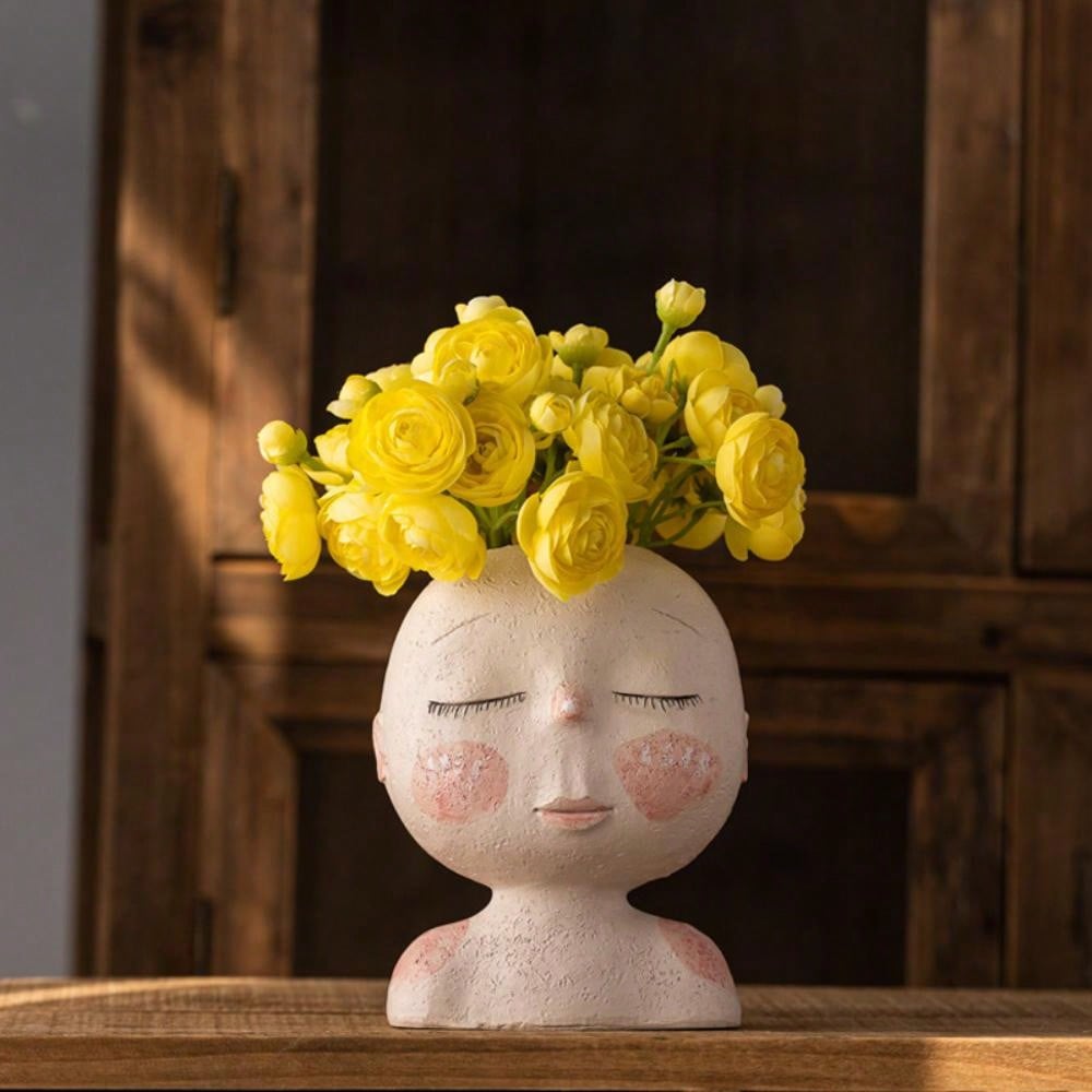 Facial Flowerpot Head Flowerpot, Cute Resin Succulent Plant Flowerpot, Unique Facial Flowerpot, Suitable for Indoor and Outdoor