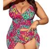 2026 New European and American Plus Size Sexy Split Tankini Leopard Print V-neck Sling One-piece Swimming