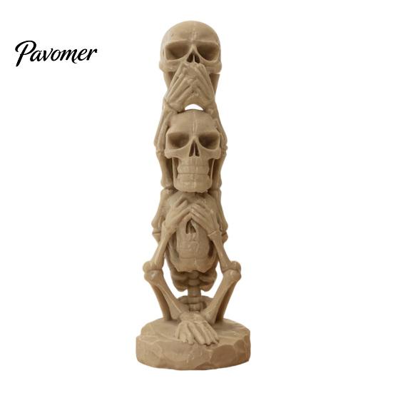 Horror Skull Decoration 3D Printed Stacking Figurine, Gothic No Speak Hear See Artistic Statue, Halloween Party for Home Office Durable Sculpture