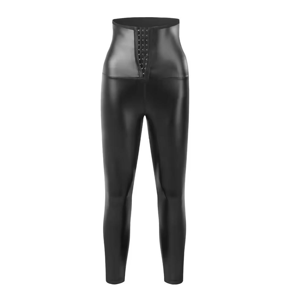 High Waist Faux Leather Leggings Seamless Hip Lifting Belly Control Sweat Slimming Fitness Yoga Pants for Women S чёрный