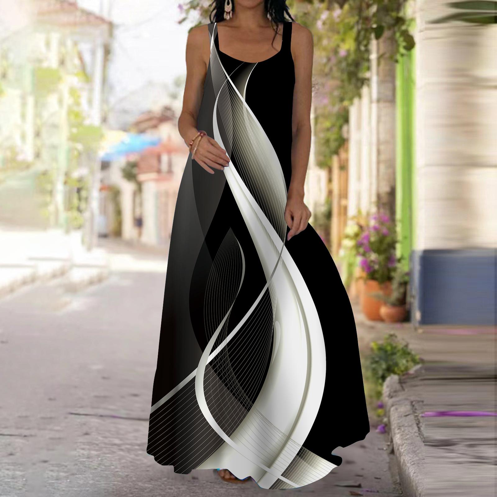 

Женское платье-комбинация Длинное платье макси Трехцветное платье с ослепительным изображением и принтом Весна и лето с v-образным вырезом для отдыха и отпуска 2XL серый