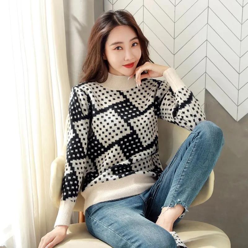 Sweater for Women Autumn Winter Thickened Pullover Warm Knitted Half-high Collar Long Sleeve Oversize Jumper Tops
