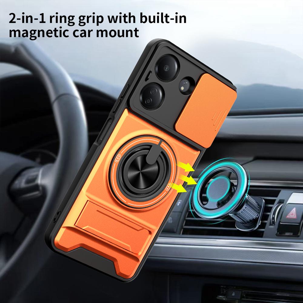 KEYSION Magnetic Phone Case for Redmi 13C Slide Camera Protection Upright Kickstand Shockproof Back Cover for Xiaomi POCO C65