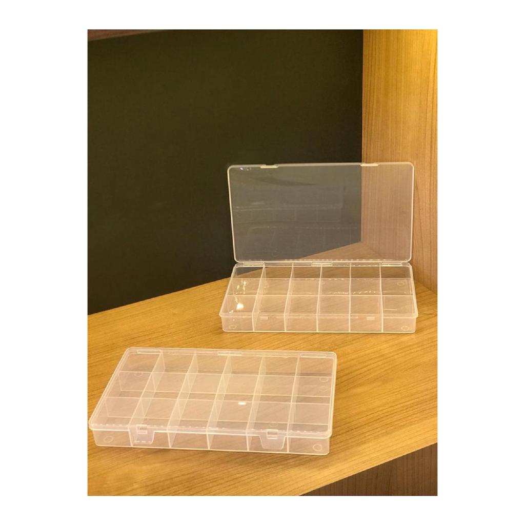 2 Stück transparente Schmuckschatulle mit 18 Fächern, Juwelierverschluss, Ring-Aufbewahrungsbox, Fischer-Materialbox