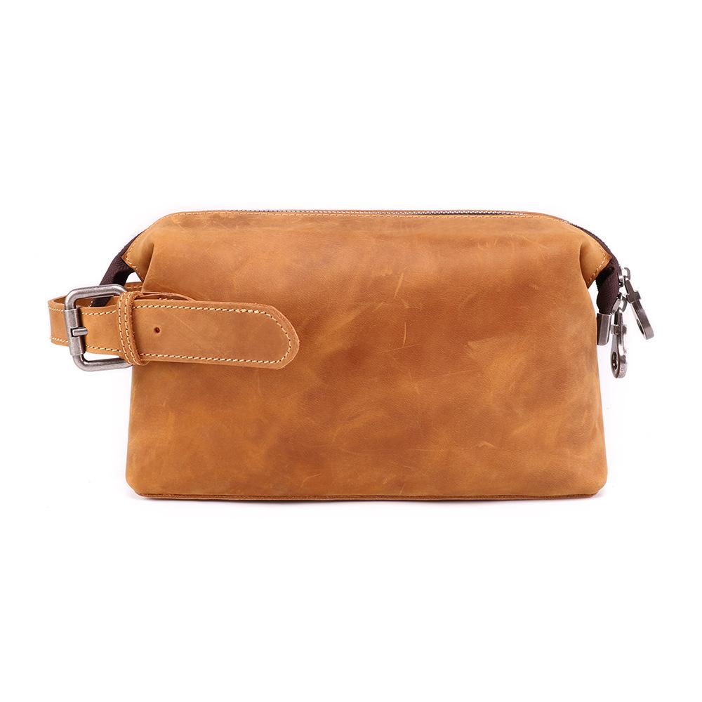 

First Layer Cowhide Retro Clutch Bag Men S Genuine Leather Large-Capacity Storage Bag Business Trip Multi-Functional Toilet Bag