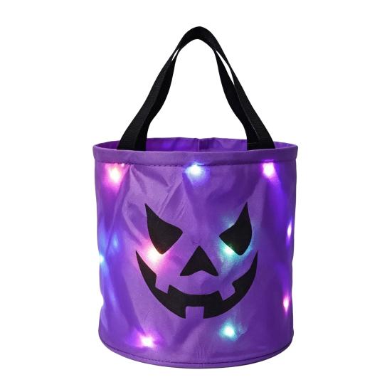 Reusable Holiday Party Favor Bags Halloween Glowing Pumpkin Candy Bag LED Light up Trick or Treat Bucket Lighted Buckets for Kids Waterproof