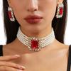 Chic Geometric Design Colorful Crystal Accented Layering Pearls Necklace And Earrings Jewelry Set for Gatherings