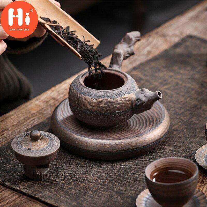Hi Ceramic Antique Dead Wood Side Handle Teapot Portable Kettle Handmade Tea Pot Tea Cup Drinkware Kung Fu Tea Set