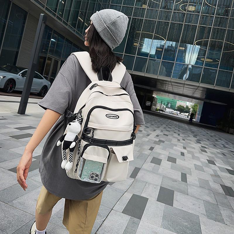 Schoolbag Hong Kong Style Couple Backpack Male and Female Versatile Machine Head Trend Large Capacity College Student School Bag Personality Junior H