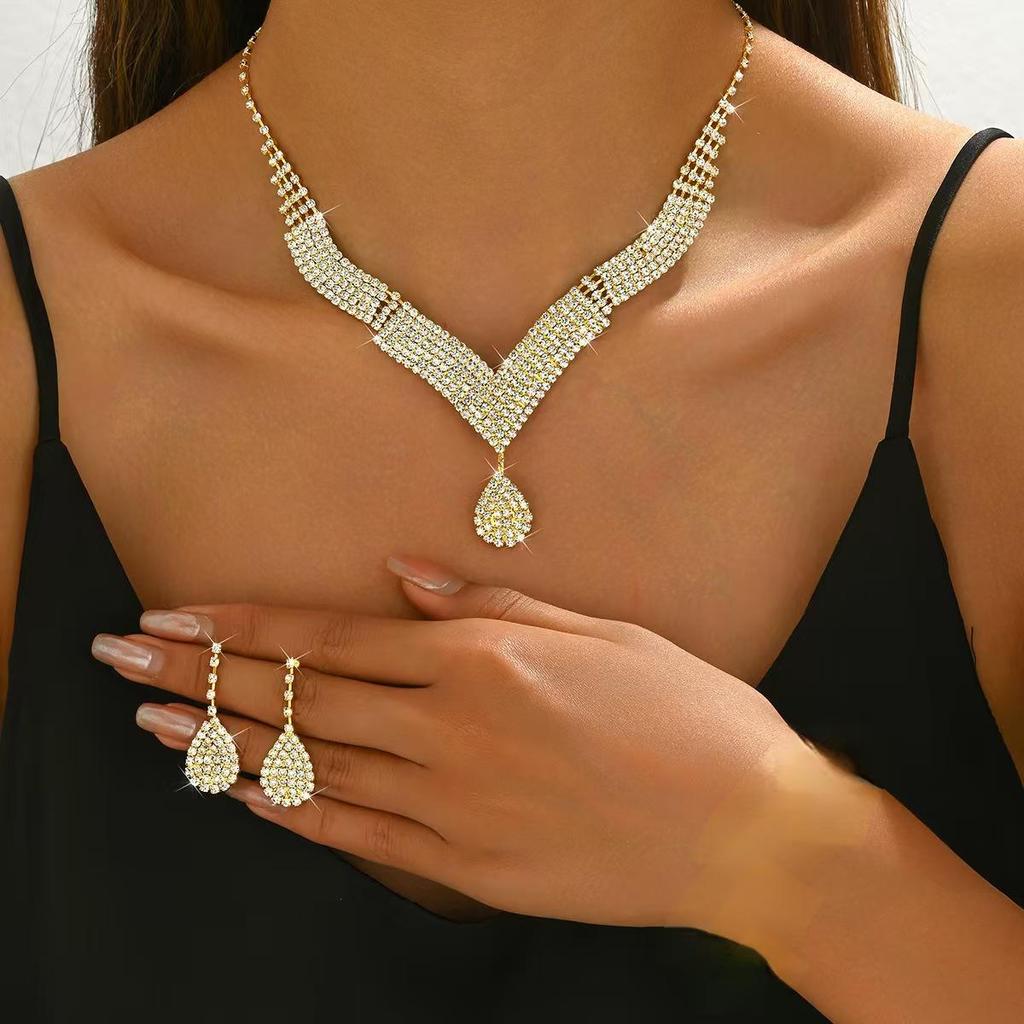 Evropská a americká svatební sada náhrdelníku a náušnic s kamínky