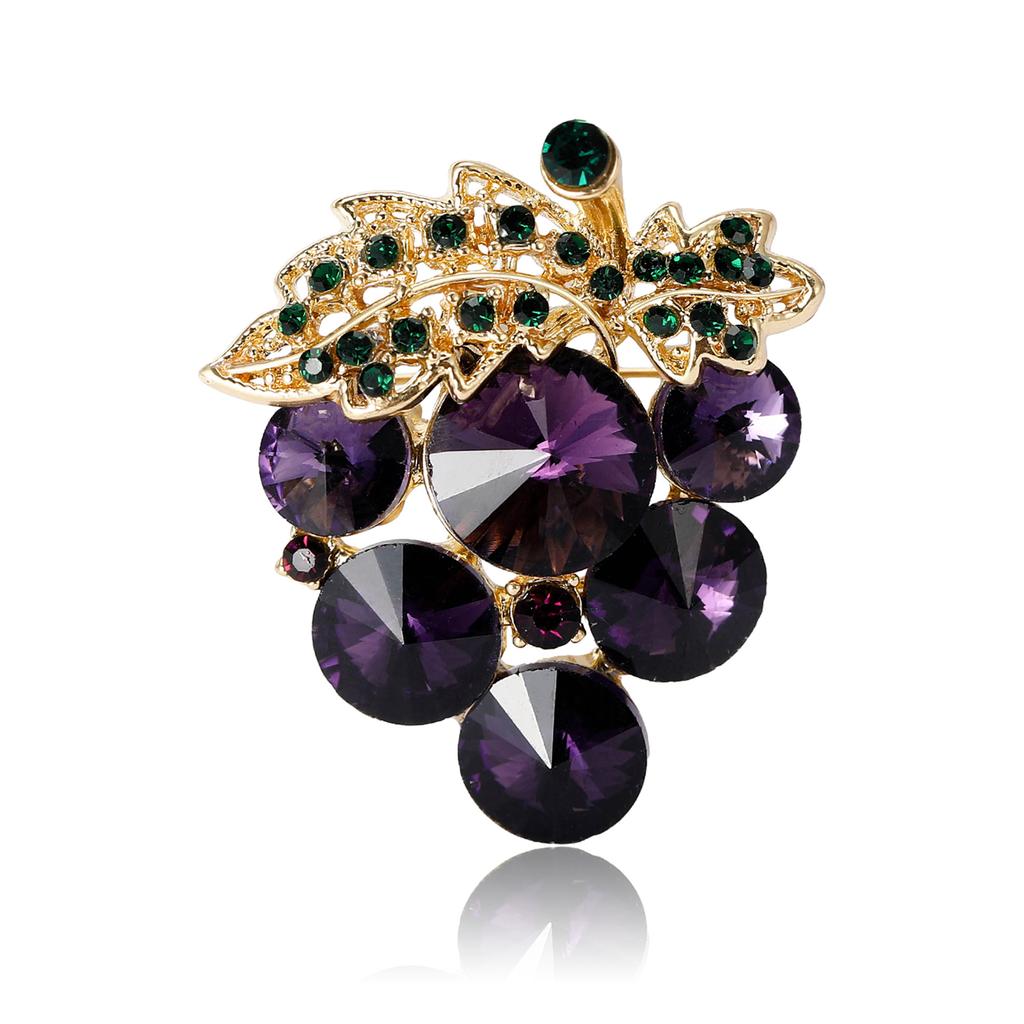 Fashion Rhinestone Grape Brooch Simple Vintage Fruit Styling Pin Women'S Dress Corsage Ornament
