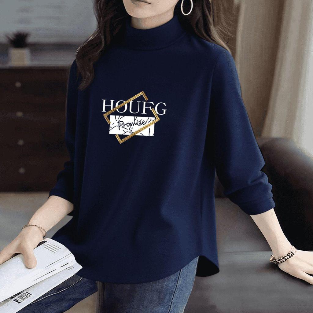 Women's Long-Sleeve Fleece Turtleneck Plus Velvet Slimming Base Layer Shirt