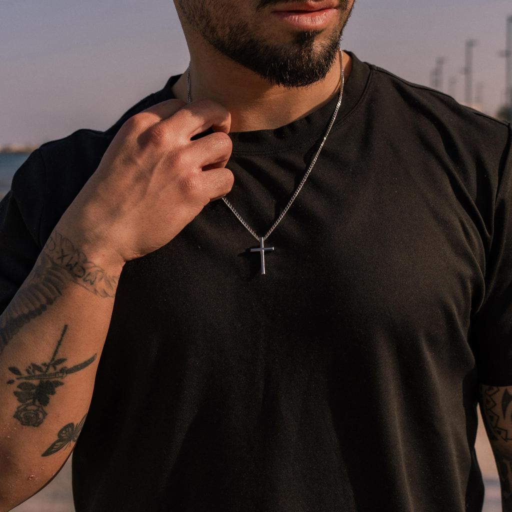 Naszyjnik Krzyżyk Łańcuszek Wisiorek Srebrna Biżuteria Łańcuszek Pancerka Ogniwo Kubańskie Prezent Srebrny Krzyż [SERASAR] Męski Męski