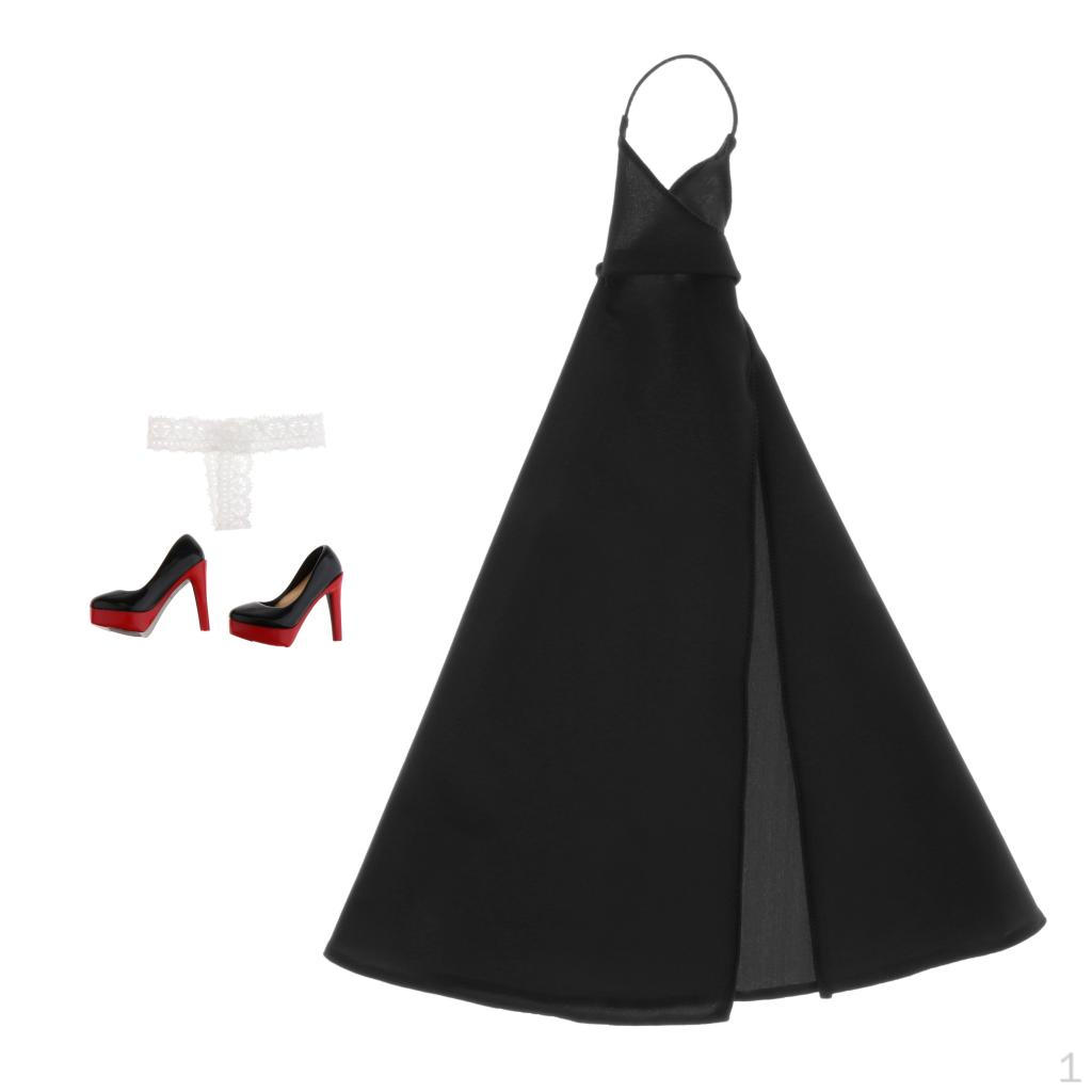 

1/ Платье с открытой спиной, нижнее белье, туфли на высоком каблуке чёрный