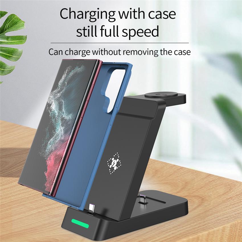 30W 3 In 1 Wireless Charger Stand Type C Fast Charging Dock Station For iPhone 15 Samsung S22 S21 Samsung Watch 6 5 4 Earbuds