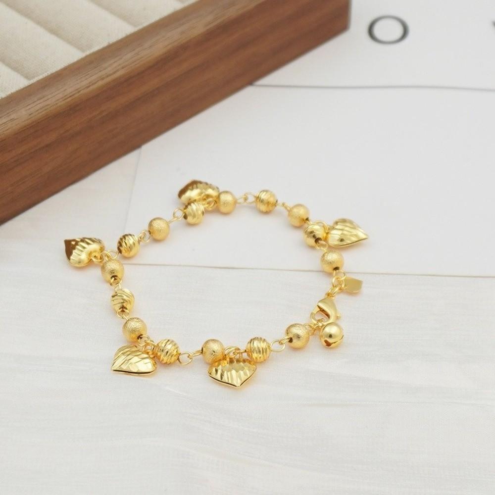 Heart-shaped Bell Gold Pendant Bracelets Elegant Multi Bead Cuban Chain Daily