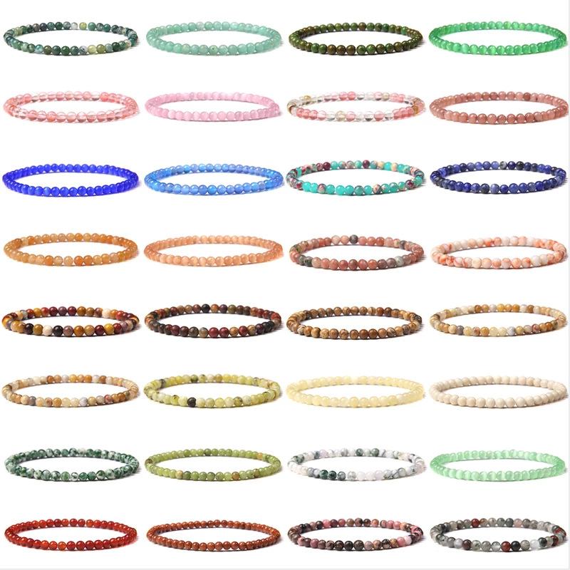 4mm Natural Agate Beaded Bracelet Women Mini Semi Precious Stone Geometric Energy Charm Pulsera