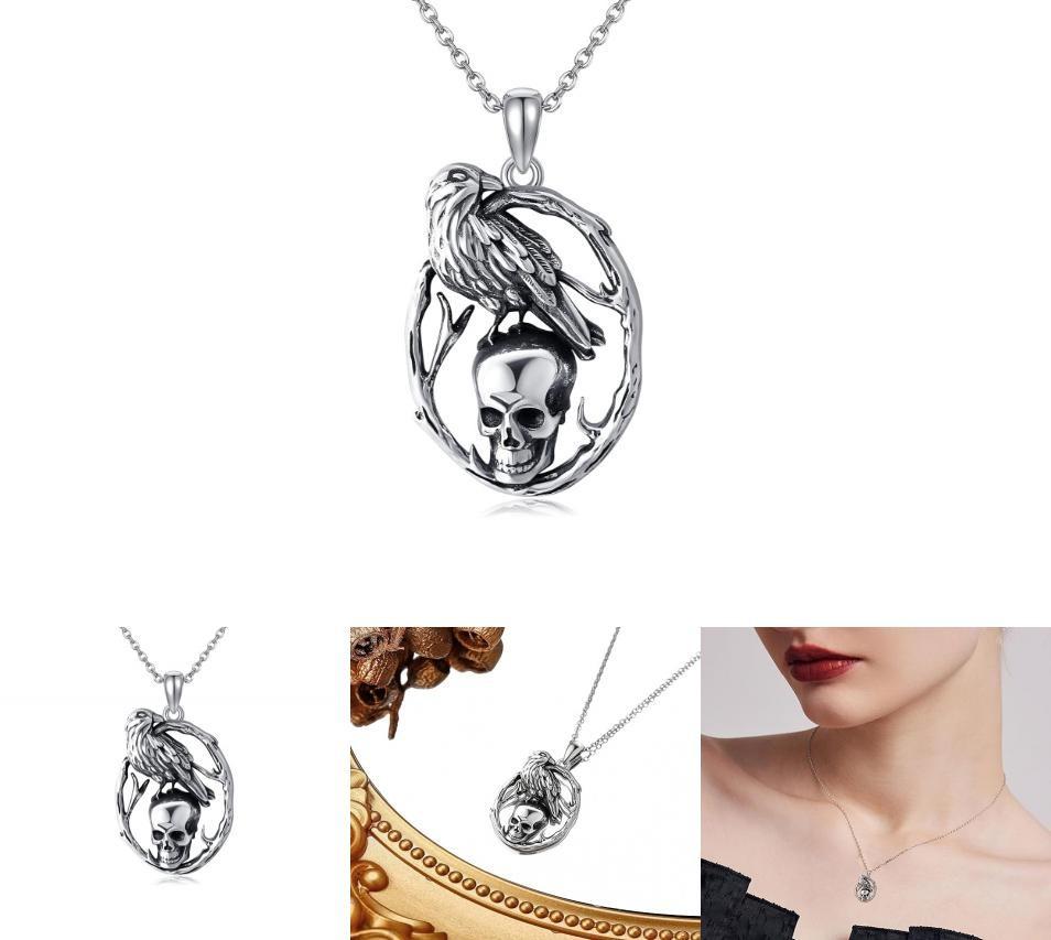 Halloween Schädel Anhänger Halskette mit Rabenform Design für Gothic Mode Enthusiasten