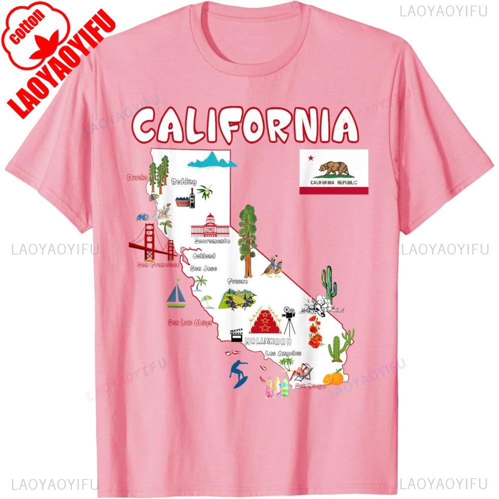 Map of California Landmarks Major Cities Flag Tshirt Funny California Souvenir Tshirt Men Women Casual Crewneck Cotton Tee