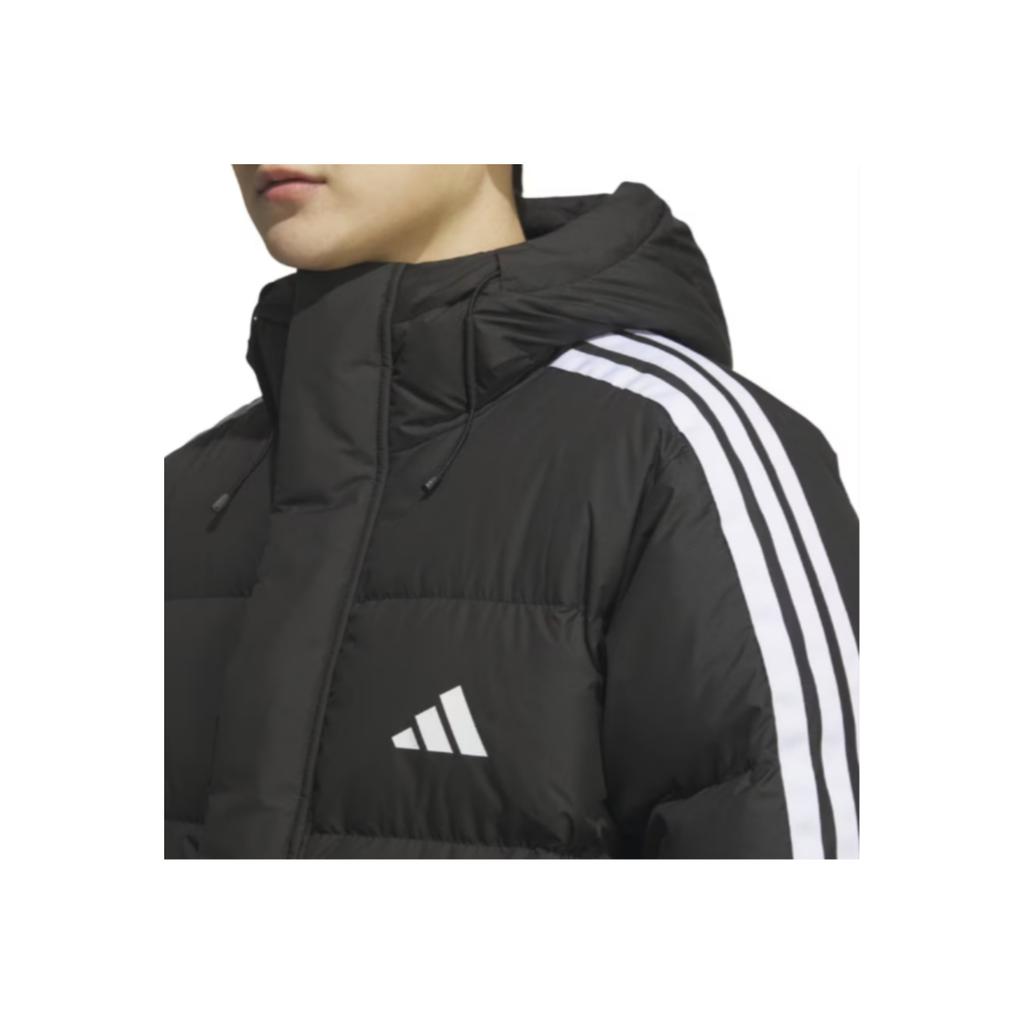 Adidas 3-Stripes 600 Fill Outdoor Sports Casual Warm Striped Hooded Long Sleeve Long Down Jacket Unisex Outerwear Black JZ8731