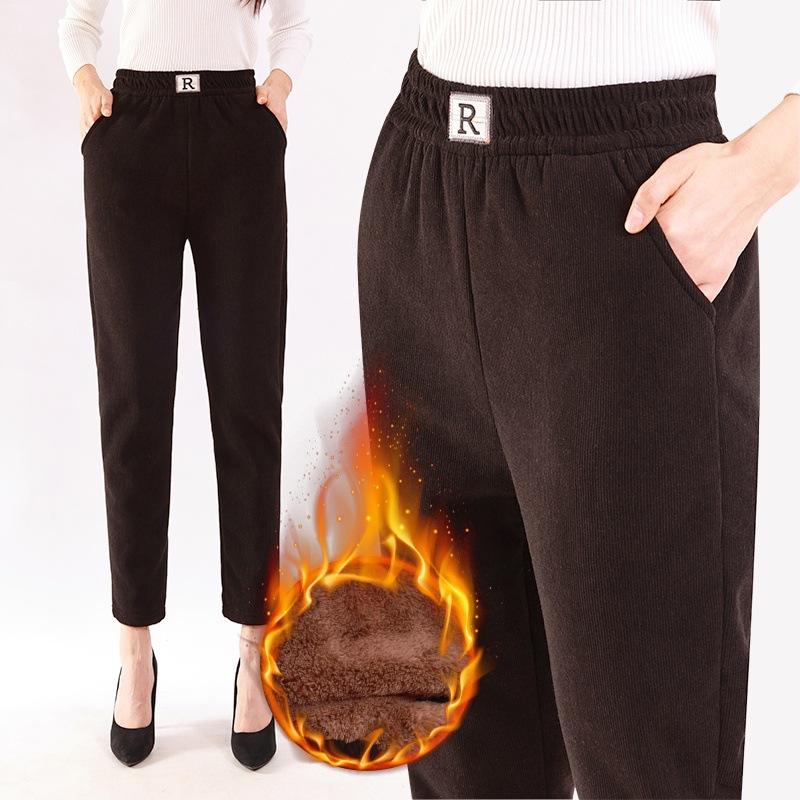 Autumn and Winter Velvet Thickened Pants Casual Pants Women's Pants Elastic High Waist Loose Large Size Harlan Pants Straight Women's Pants