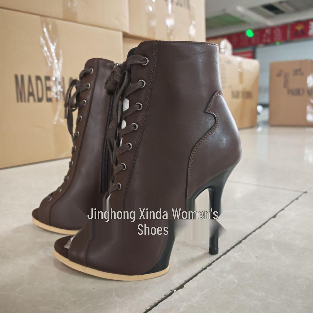 Women's Black Lace-up Ankle High Heels Jazz Dance Shoes with Soft Sole