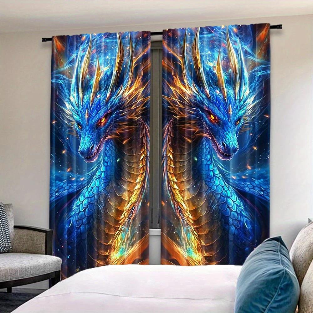 Dragon Totem Printed Curtains, Pole Bag Bedroom and Living Room, Home Decoration, Room Decoration