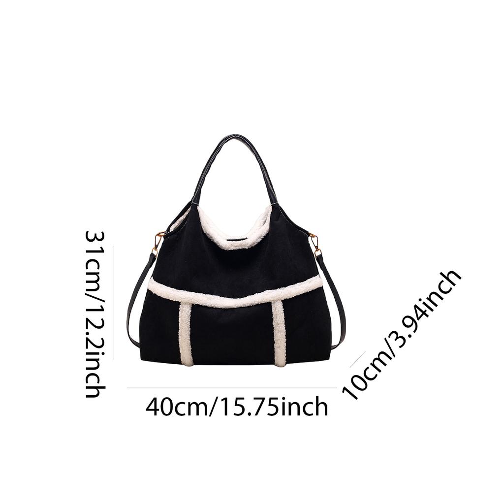 Women Faux Suede Shoulder Bag Lamb Wool Tote Bag Crossbody Bag Large Capacity for Shopping Work