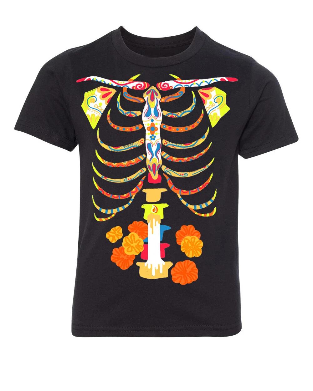 Dia De Los Muertos Skeleton Kid s T-Shirt, Kid s Graphic Tee, Halloween Shirt 4XL