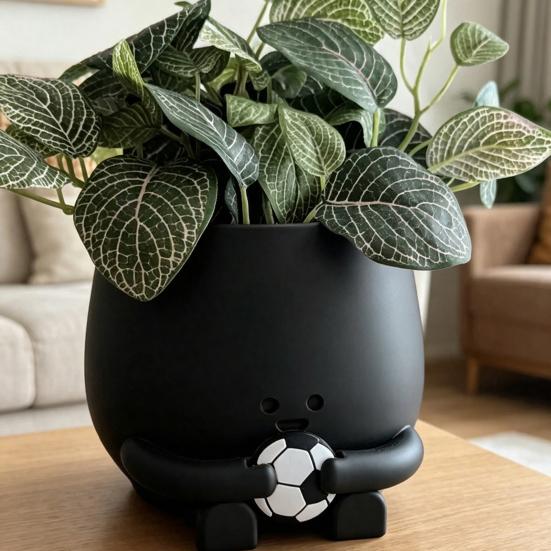Smile Face Planter Pot 3D Printed Cute Holding Tennis/Soccer Head Flower Pot with Drainage Hole for Indoor Outdoor Home Garden Decor
