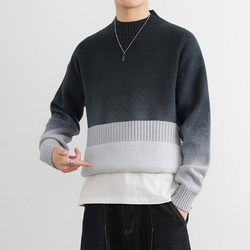 Men's Gradient Sweater, Half-High Collar, 2024 Autumn/Winter Trend, Soft & Fluffy Knit, Warm Base Layer