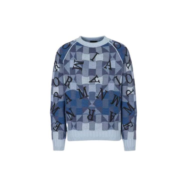 Emporio Armani FW22 Letter Embroidery Raglan Knit Sweater Men sweater Blue 6L1MV91M08Z-F707 L